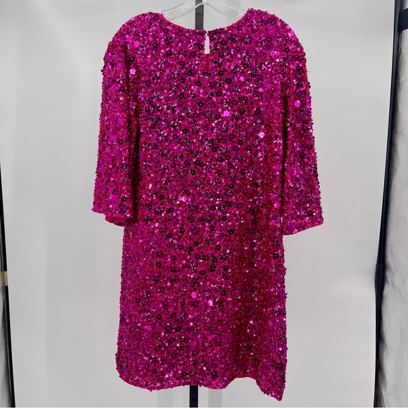 Mac Duggal 10032 Pink Quarter Sleeve High Neck Sequin Embellished Mini Dress - Picture 6 of 11